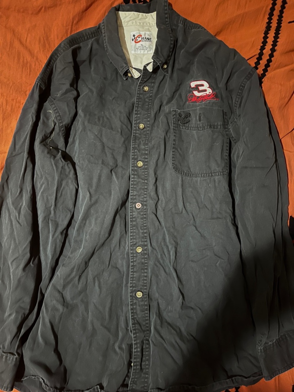 Chase Authentics Black Button-Front Racing Shirt Jacket with Red Embroidery